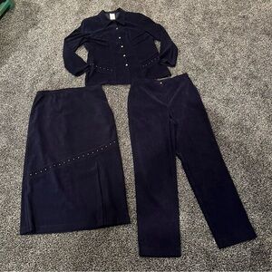 Vintage LANA LEE 3 Pce Suede-Like Dark Blue Suit Set | Size 14